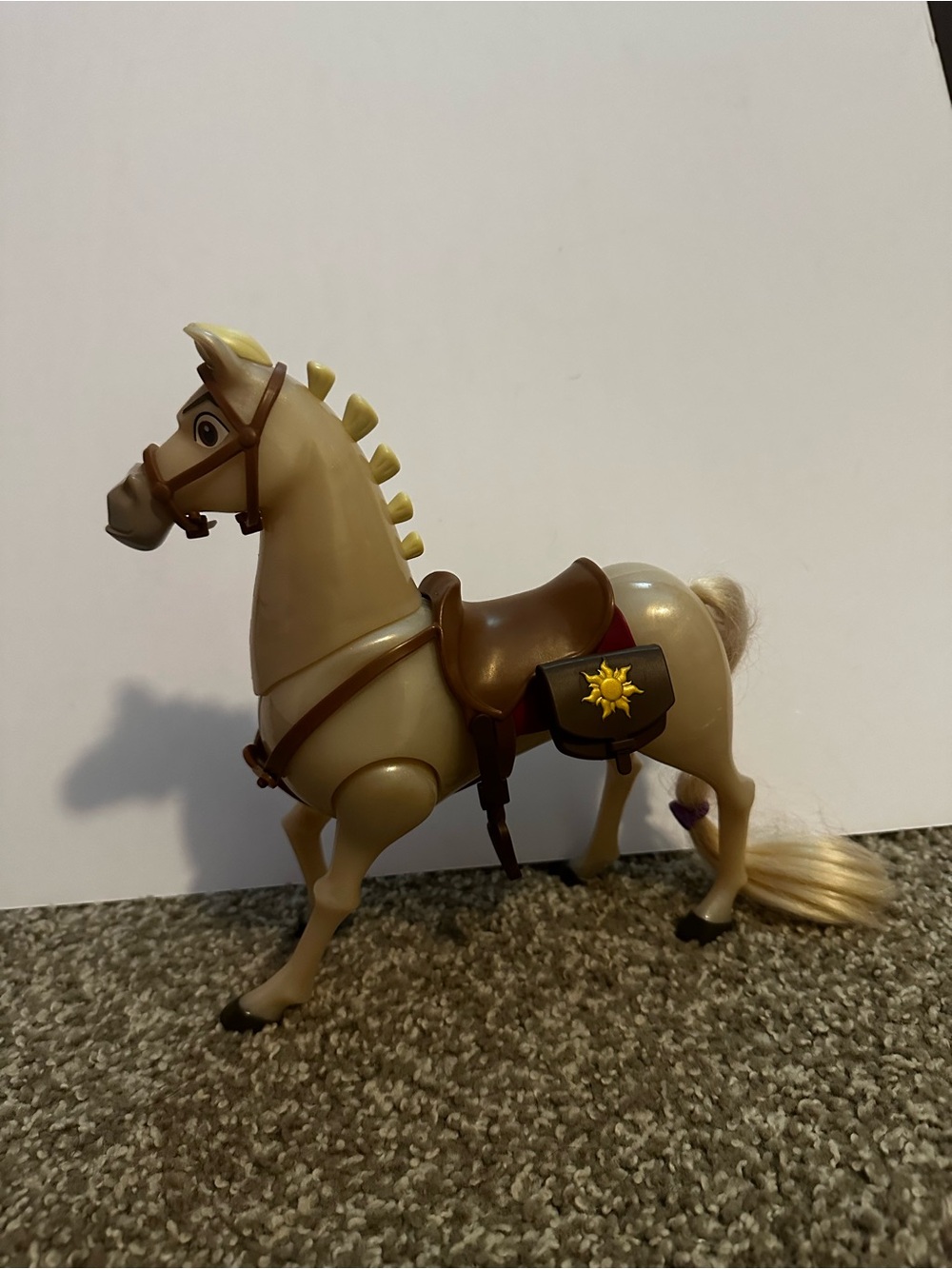 Disney Cream and Brown Rapunzel Horse Figure with Gold Sun Detail